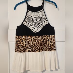 Chic Leopard Print Lace Tank Top